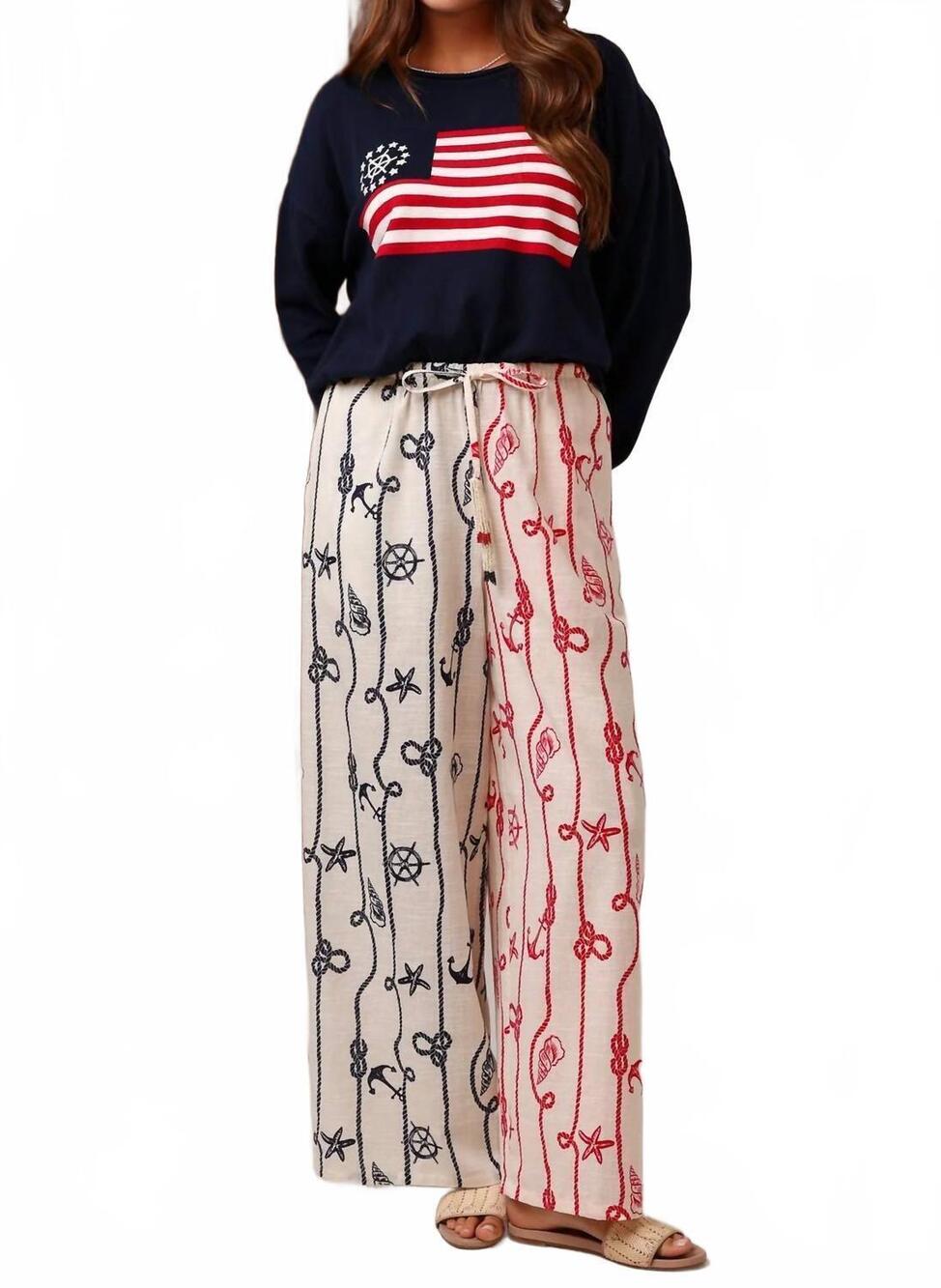 NEW SHORE beaded beach wide leg pants in knots & nautical